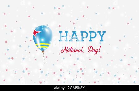 Patriotisches Poster zum Aruba National Day. Fliegender Gummiballon in den Farben der Aruban-Flagge. Aruba National Day Hintergrund mit Ballon, Konfetti, Sterne, Stock Vektor