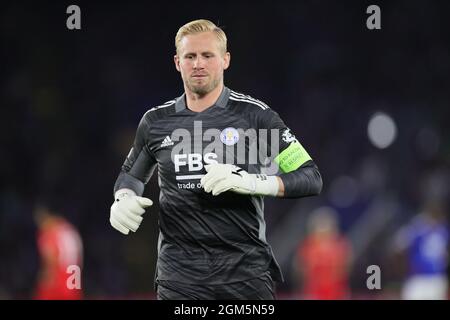 Leicester, Großbritannien. 16. September 2021: Kasper Schmeichel aus Leicester City während des UEFA Europa League-Spiels zwischen Leicester City und SSC Napoli am Donnerstag, 16. September 2021 im King Power Stadium, Leicester. Kredit: MI Nachrichten & Sport /Alamy Live Nachrichten Stockfoto