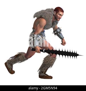 3d-Illustration eines isolierten barbarischen Kriegers mit Pelzbinde Stockfoto