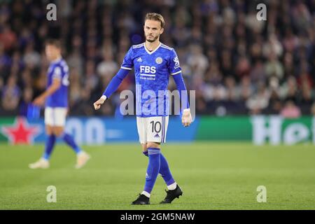 Leicester, Großbritannien. 16. September 2021: James Maddison von Leicester City während des UEFA Europa League-Spiels zwischen Leicester City und SSC Napoli im King Power Stadium, Leicester am Donnerstag, 16. September 2021. Kredit: MI Nachrichten & Sport /Alamy Live Nachrichten Stockfoto