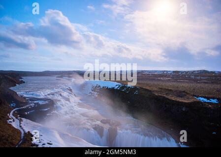Godafoss Wasserfall in Island bei Sonnenuntergang Stockfoto