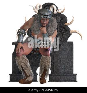 3d-Illustration eines isolierten barbarischen Kriegers mit Pelzbinde Stockfoto