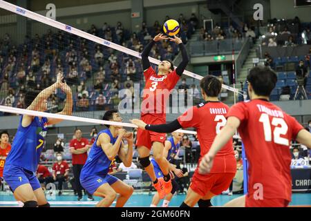 Chiba Port Arena, Chiba, Japan. September 2021. Naonobu Fujii (JPN), 16. SEPTEMBER 2021 - Volleyball : 21. Asiatische Senior Men's Volleyball Championships Vorbereitungsspiel für das Ranking zwischen Japan und China in der Chiba Port Arena, Chiba, Japan. Kredit: YUTAKA/AFLO SPORT/Alamy Live Nachrichten Stockfoto