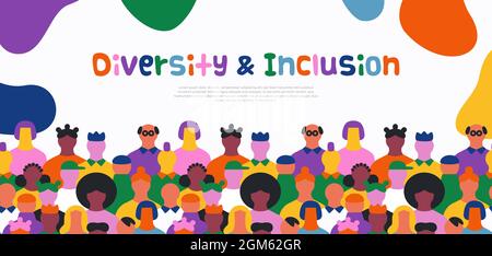 Diversity and Inklusion Web Template Illustration für ein vielfältiges Business Team oder Friend Group Konzept. Bunte Menschen aus verschiedenen Kulturen mit Kopie Stock Vektor