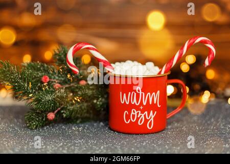 Kuschelige Winterkomposition. Das Konzept der Feiertage und Neujahr. Stockfoto