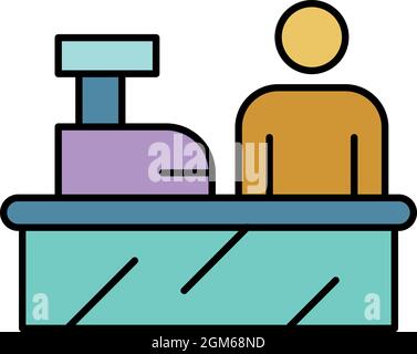 Symbol für den Arbeitsplatz des Kassierers. Umriss Kassierer Arbeitsplatz Vektor Symbol Farbe flach isoliert auf weiß Stock Vektor
