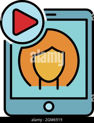 Symbol für „Woman Start Webinar“. Outline Frau Start Webinar Vektor Symbol Farbe flach isoliert auf weiß Stock Vektor