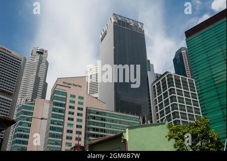 15.09.2021, Singapur, Republik Singapur, Asien - Stadtbild mit CapitaSpring Wolkenkratzern und Bürogebäuden im zentralen Geschäftsviertel. Stockfoto