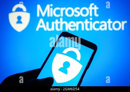 Ukraine. September 2021. In dieser Abbildung ist ein Microsoft Authenticator-Logo auf einem Smartphone zu sehen. Kredit: SOPA Images Limited/Alamy Live Nachrichten Stockfoto