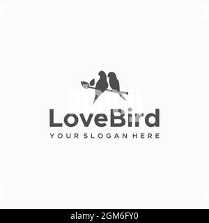 Flat Love Bird Vögel Zweige Paar Logo Design Stock Vektor