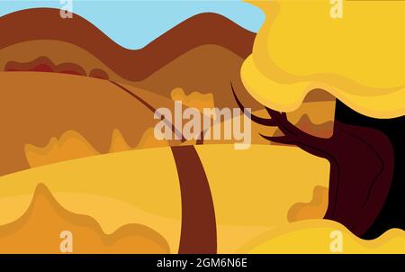 Herbstpark. Bunte Herbstlandschaft.großer Baum. Stock Vektor