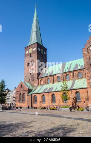 Historische Domkirke Kirche auf dem Marktplatz in Aarhus, Dänemark Stockfoto
