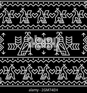Slowakische Volkskunst Vektor nahtlose geometrische Vögel Muster von traditionellen gemalten Stunden aus dem Dorf Cicmany in Zilina Region, Slowakei inspiriert Stock Vektor