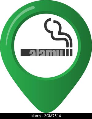 Raucherbereich Marker Karte Pin Symbol Zeichen mit flachem Design Gradienten Stil Zigarette im grünen Kreis. Stock Vektor