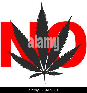 Cannabisblatt schwarz auf weißem Hintergrund NEIN Stock Vektor