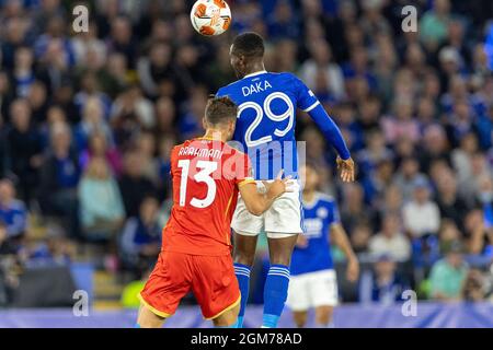 Leicester City Stürmer Patson Daka (29) am Ball während des Europa League-Spiels zwischen Leicester City und Napoli im King Power Stadium, Leicester, England am 16. September 2021. Foto John Mallett / ProSportsImages / DPPI Stockfoto