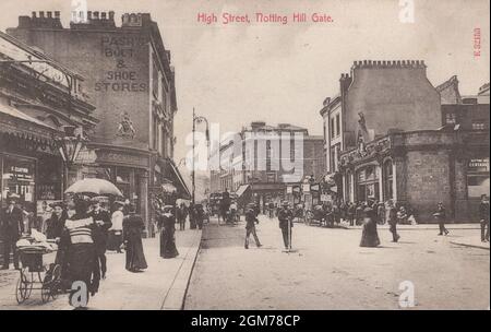 Notting Hill Gate U-Bahnstation London um 1905 Vintage Edwardian Postkarte Stockfoto