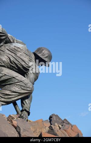 Detail des Marinesoldaten Harlon Block, Teil des Iwo Jima-Gedenkens zur Flaggenanhebung in Arlington, Virginia, in der Nähe von Washington DC. Stockfoto