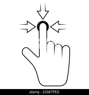 Klicken Sie hier auf das Handsymbol mit dem Zeigefinger und dem Pfeil der Schaltfläche Stock Vektor