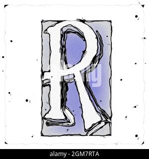 Monogramm des Großbuchstaben R , Entwurf und Zeichnung Stockfoto
