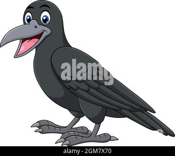 Cute Crow Vogel Cartoon Vektor Illustration Stock Vektor