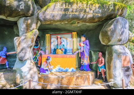 GENTING HIGHLANDS, MALAYSIA - APRIL 16,2017: Höllenstatue des Chin Swee Caves Temple, Genting Highland, Malaysia. - der Chin Swee Caves Tempel ist situat Stockfoto