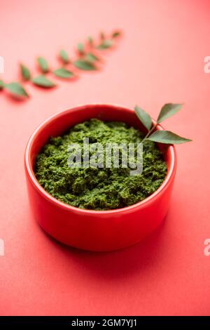 Blätter oder kadi patta chutney in einer Schüssel tuschen Stockfoto