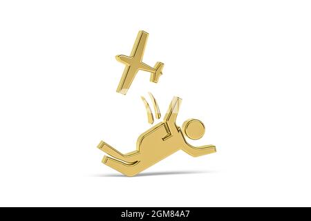 Goldenes 3d-Fallschirmspringen-Symbol auf weißem Hintergrund isoliert - 3D-Rendering Stockfoto