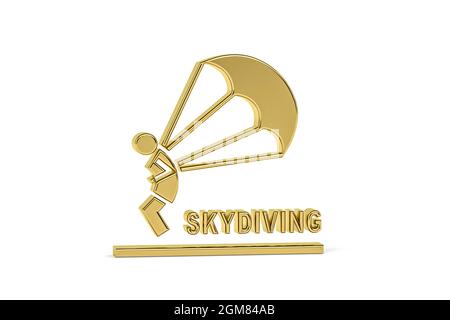 Goldenes 3d-Fallschirmspringen-Symbol auf weißem Hintergrund isoliert - 3D-Rendering Stockfoto