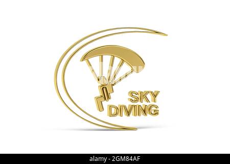 Goldenes 3d-Fallschirmspringen-Symbol auf weißem Hintergrund isoliert - 3D-Rendering Stockfoto