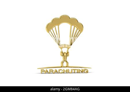 Goldenes 3d-Fallschirmspringen-Symbol auf weißem Hintergrund isoliert - 3D-Rendering Stockfoto