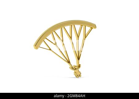 Goldenes 3d-Fallschirmspringen-Symbol auf weißem Hintergrund isoliert - 3D-Rendering Stockfoto