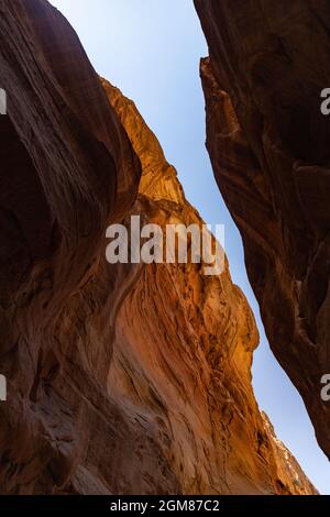 Ein Bild der Siq (Petra) beim Suchen in den Himmel. Stockfoto