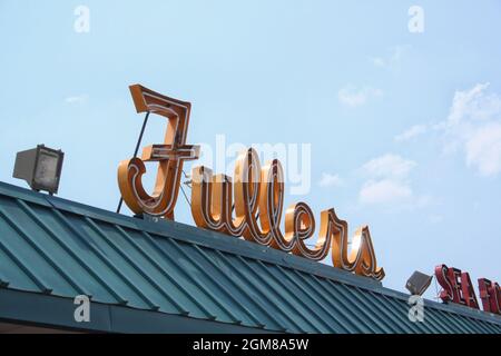 Tyler, TX: Abandoned Restaurant Fuller's Fine Foods ein ehemaliges lokales Restaurant in Tyler, TX Stockfoto