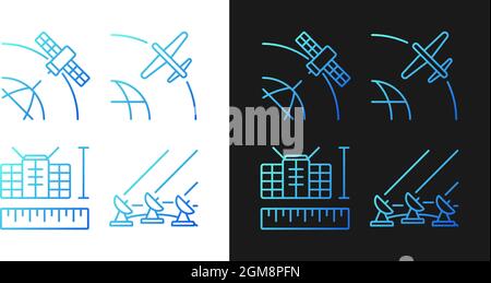 Satellitentechnologien Gradientensymbole für den Dunkel- und Lichtmodus eingestellt Stock Vektor