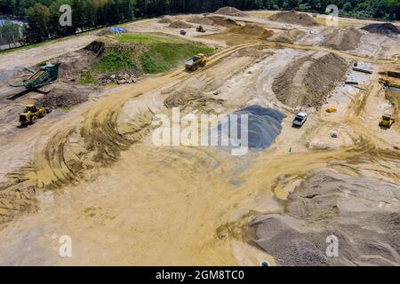 Luftpanoramic Ansicht von im Bau Bereich mit Baustelle Prozess neue Wohnung Gebäude Stockfoto