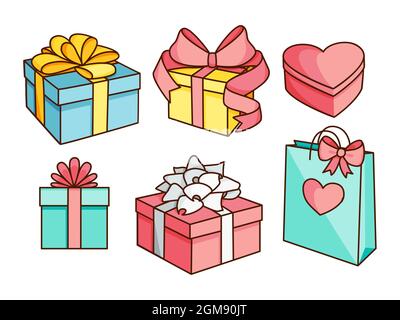 Doodle Set von Geschenkschachteln Stock Vektor