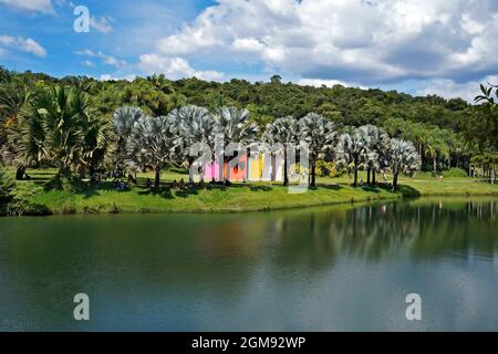 BRUMADINO, MINAS GERAIS, BRASILIEN - 17. JANUAR 2018: Teilansicht des Sees im Instituto Inhotim (Inhotim-Institut) Stockfoto