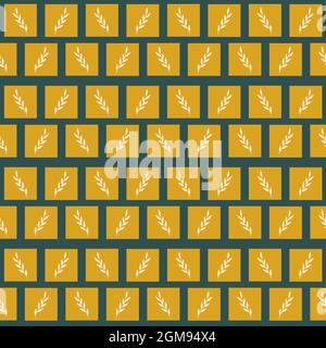 Illustration mit gelben Quadraten und weißen Blättern. Geometrisches Vektormuster im Patchwork-Stil. Stock Vektor