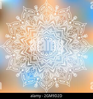 Handgezeichnetes weißes Mandala. Vektordarstellung auf farbigem Hintergrund isoliert. Stock Vektor