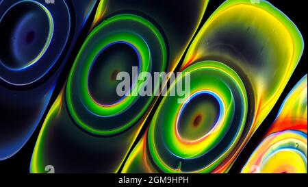 Fluide Liquide Art Acrylöl malt Textur. Abstrakter Mischeffekt im Hintergrund. Flüssiges Acryl Kunstwerk fließt Spritzer. Flüssige Kunsttextur Stockfoto