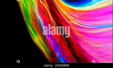 Fluide Liquide Art Acrylöl malt Textur. Abstrakter Mischeffekt im Hintergrund. Flüssiges Acryl Kunstwerk fließt Spritzer. Flüssige Kunsttextur Stockfoto