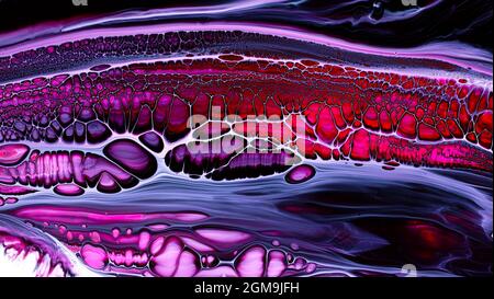 Fluide Liquide Art Acrylöl malt Textur. Abstrakter Mischeffekt im Hintergrund. Flüssiges Acryl Kunstwerk fließt Spritzer. Flüssige Kunsttextur Stockfoto