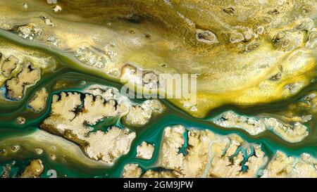 Fluide Liquide Art Acrylöl malt Textur. Abstrakter Mischeffekt im Hintergrund. Flüssiges Acryl Kunstwerk fließt Spritzer. Flüssige Kunsttextur Stockfoto