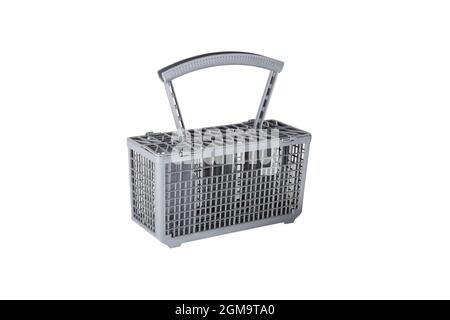 Besteckkorb für Geschirrspüler isoliert auf weißem Hintergrund. Zubehör für Geschirrspüler. Stockfoto