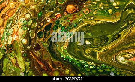 Fluide Liquide Art Acrylöl malt Textur. Abstrakter Mischeffekt im Hintergrund. Flüssiges Acryl Kunstwerk fließt Spritzer. Flüssige Kunsttextur Stockfoto