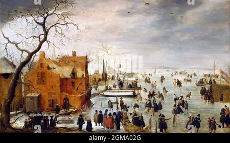 Winterlandschaft von Hendrick Avercamp (1585-1634), Öl auf Holz, 1600/1620 Stockfoto