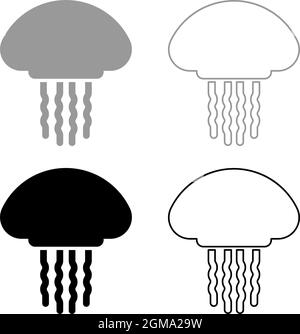 Qualle medusa marine Tier Unterwasser set Symbol grau schwarz Farbe Vektor Illustration flach Stil einfaches Bild Stock Vektor