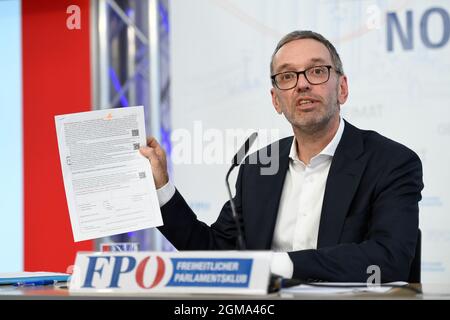 Pressekonferenz mit Bundesparteichef der FPÖ, Herbert Kickl Stockfoto