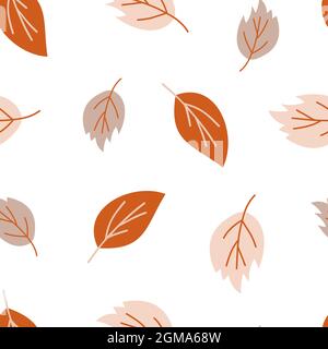 Herbst Blätter nahtlose Muster, einfache Vektor minimalistischen Konzept flache Stil Illustration, bunte handgezeichnete natürliche Blumenschmuck für Einladungen, Grußkarten, Booklet, Herbst Urlaub Dekor Stock Vektor